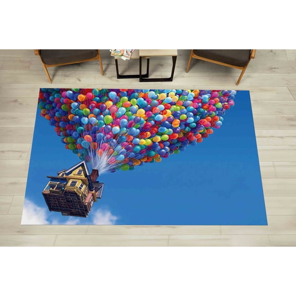 Printed Rug, Colourful Balloons Rugs, Air Balloons Rugs, Movie Up Rug, Stair Rug, Thin Rug, Cartoon Rug, Non Slip Rug, Gift For The Home, 2.3'x3.3' - 70x110 cm