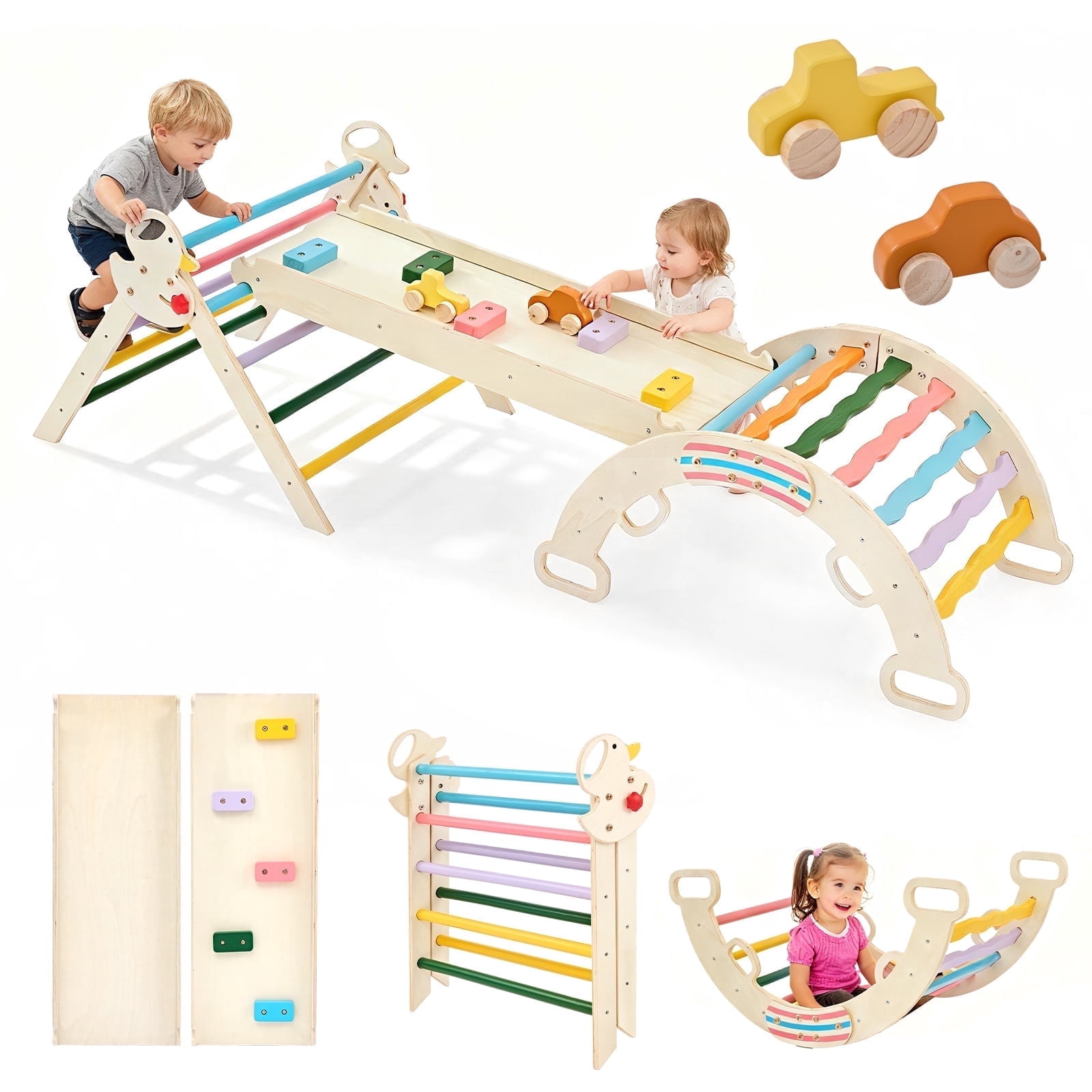 Ktaxon 9 in 1 Pikler Triangle Set with Cushion, Montessori