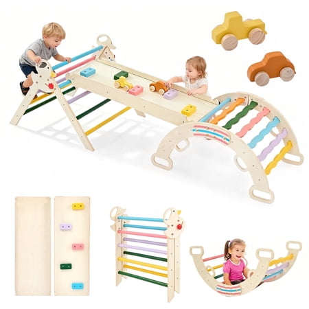 edx Kids Climbing Frame, 7-in-1 Foldable Toddler Climbing Toys & Climbing Set, Montessori Baby Climbing Toys Outdoor and Indoor Playground Includes Triangle Ladder, Slide & Arch Ladder, Blue