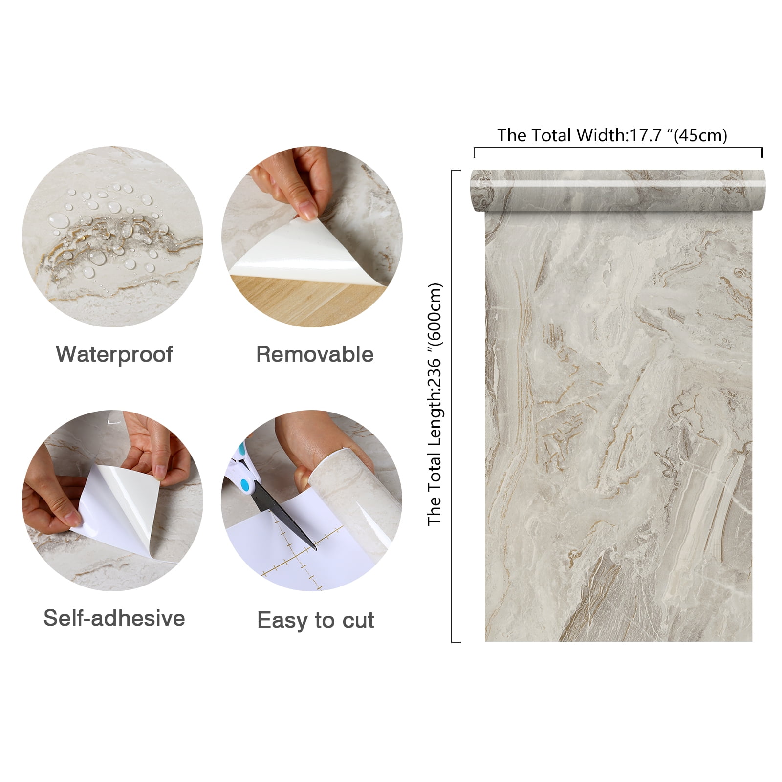 CHIHUT Marble Peel and Stick Contact Paper for Countertop Waterproof Thick Beige Gold Marble Wallpaper for Kitchen Self Adhesive Marble Wall Paper Glossy Vinyl Roll for Cabinets Furniture 17.7"x236"