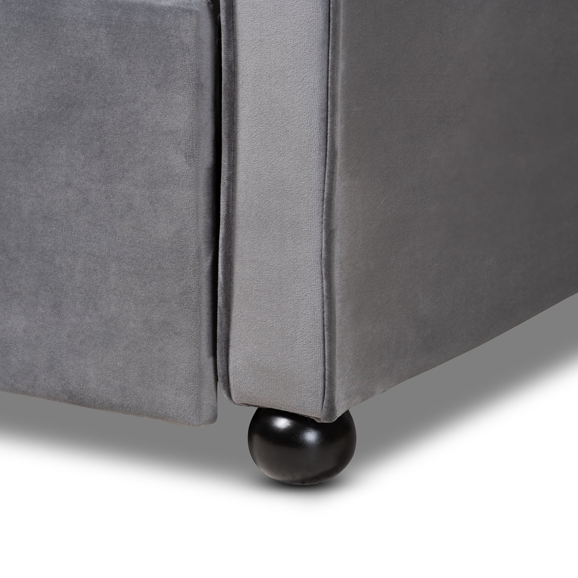 Baxton Studio Freda Transitional and Contemporary Grey Velvet Upholstered and Button Tufted Queen Size Daybed with Trundle