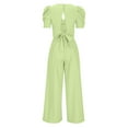 thumbnail image 5 of aidice Dressy Jumpsuits for Women Deep V Neck Puff Short Sleeve Ruched Bow Tie Wide Leg Pants Rompers, 5 of 6