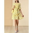thumbnail image 5 of MODA NOVA Junior's Boat Neck Floral Casual Short Sleeve Ruffle Hem Dress, 5 of 5