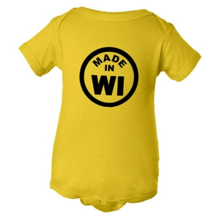 

PleaseMeTees™ Baby From Born Made In Wisconsin WI Logo Label HQ Jumpsuit