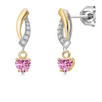 Gem Stone King 925 Silver and 10K Yellow Gold Pink Moissanite and White Lab Grown Diamond Dangle Earrings for Women | 0.55 Cttw | Gemstone Birthstone | Heart Shape 4MM