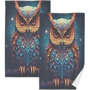 Wellsay Mysterious Owl Cotton Towel Set 2PCS,Quick Drying Bath Towels,Soft and Breathable Hand Towel WashCloths for Kitchen,Bathroom,Gym,Beach
