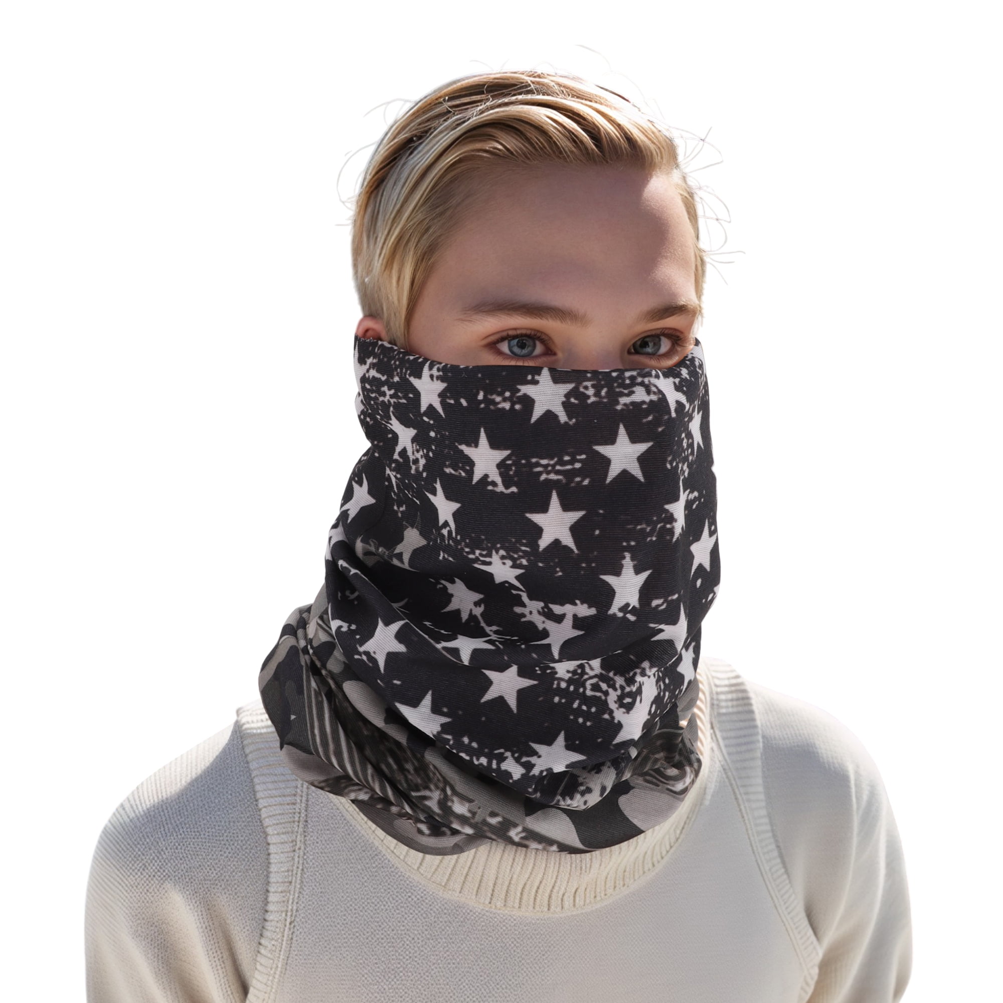 Unique Bargains Stars Pattern Face Scarf Mask Black Gray 1 Pc