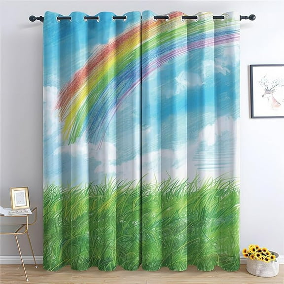 Rainbow Curtains For Bedroom Living Room, Kids Blackout Curtains & Home Decor, Girls Window Curtains, Thermal Room Darkening Grommet Drapes 53"W x 84"L (Pack of 2)