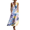 thumbnail image 2 of Women's Summer Linen Dresses V Neck Button A Linen Flowy Sleeveless T Shirts Sundress Womens Casual Solid Loose Lightweight Comfy Beach Vactaion Maxi Dress, 2 of 8