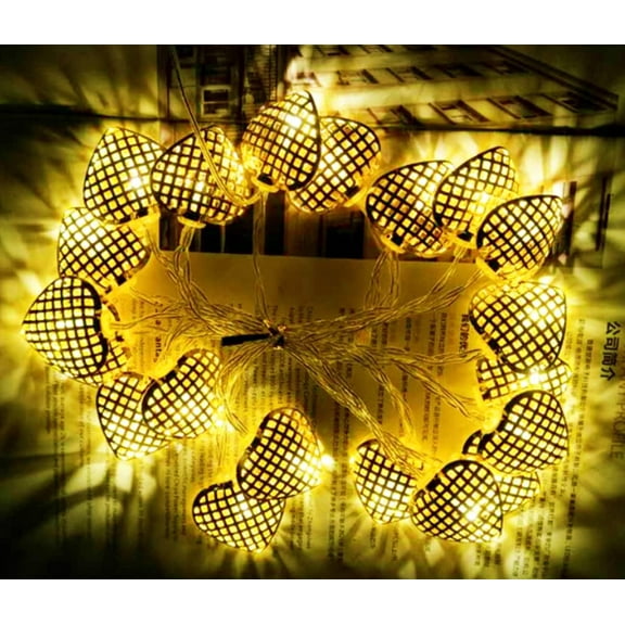 LINLIN Metal String Lights, 3M 20 LEDs Geometric String Lights Rose Gold String Lights Battery Powered Love String Lights for Christmas Home Party Decoration