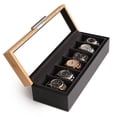 thumbnail image 4 of Modern Two-Toned Pine and Dark Gray with Aluminum Handle 6-Slot Watch Box, Wood, Unisex by Case Elegance, 4 of 11