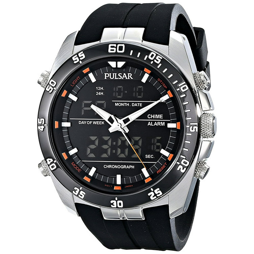 Pulsar - Men's Analog-Digital 100m Stainless Steel Black Silicone Watch PW6009 - Walmart.com
