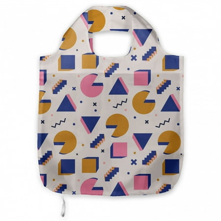 

Memphis Art Fabric Shopping Tote 90s Retro Style Colorful Circular Triangular Zigzag Shapes Layout Portable and Foldable Bag to Keep in Pocket Bag Purse & Car Pale Eggshell Multicolor by Ambesonne