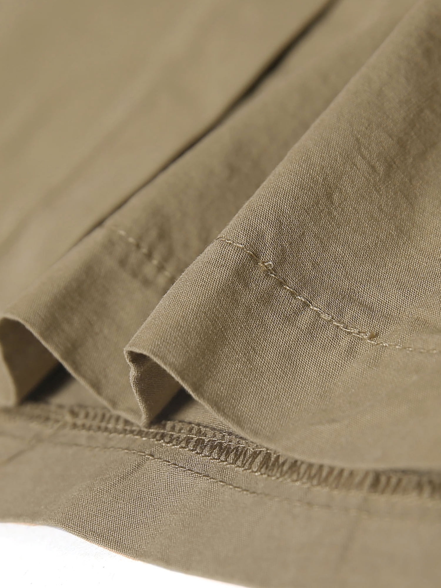 DARING DIVA Collar Elastic Waist Above Knee Dress with Pocket L Dark Khaki