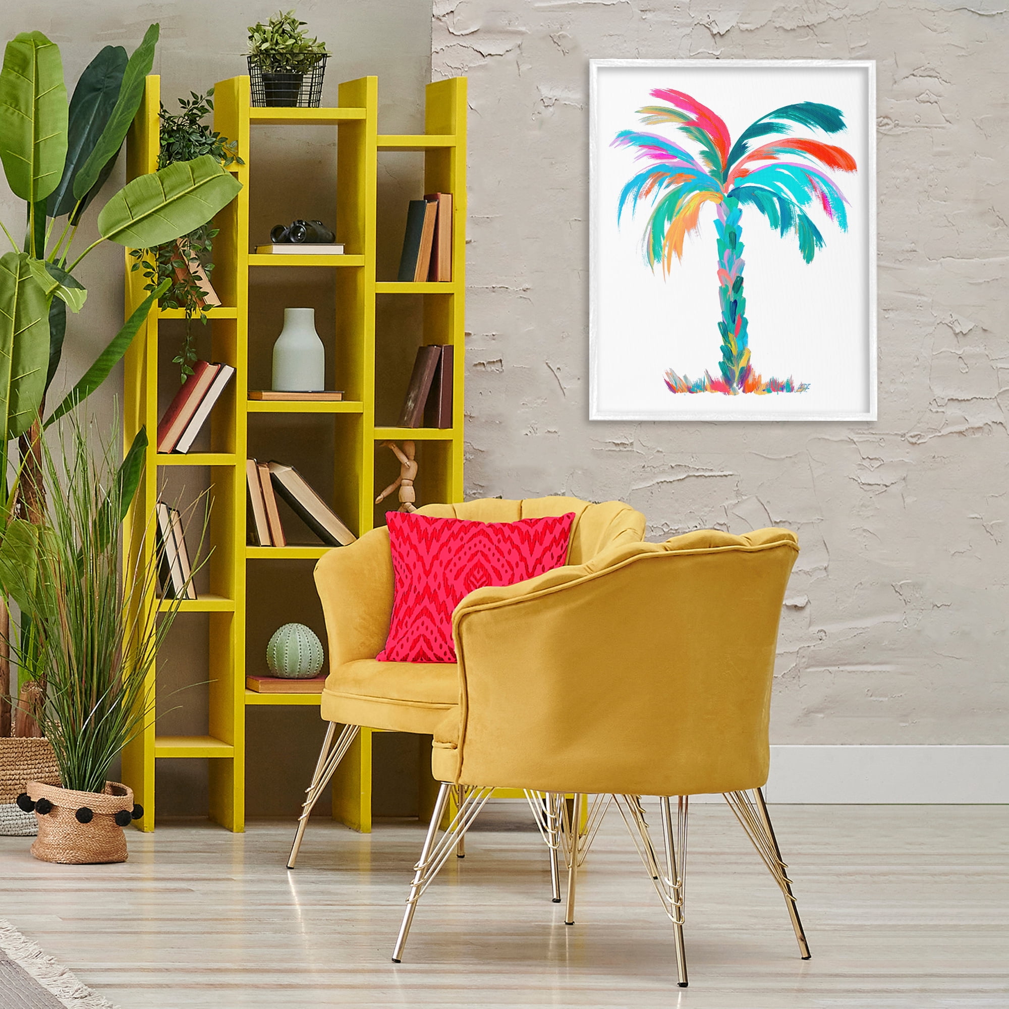 Stupell Industries Vivid Palm Tree Botanical & Floral Painting White Framed Art Print Wall Art, 24 x 30