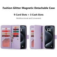thumbnail image 3 of for iPhone 15 Pro Max Case Wallet, Detachable  Wallet Flip Cases with Card Holder & Kickstand & Wrist Strap Glitter PU Leather Fits iPhone 15 Pro Max 6.7" for Women Men, Light Purple, 3 of 12