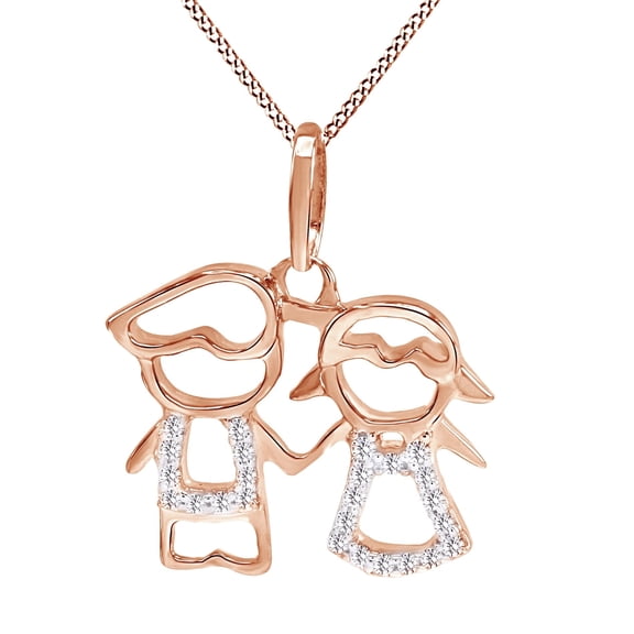 AFFY White Cubic Zirconia  Twins Family Pendant Necklace 14k Rose Gold Over Sterling Silver
