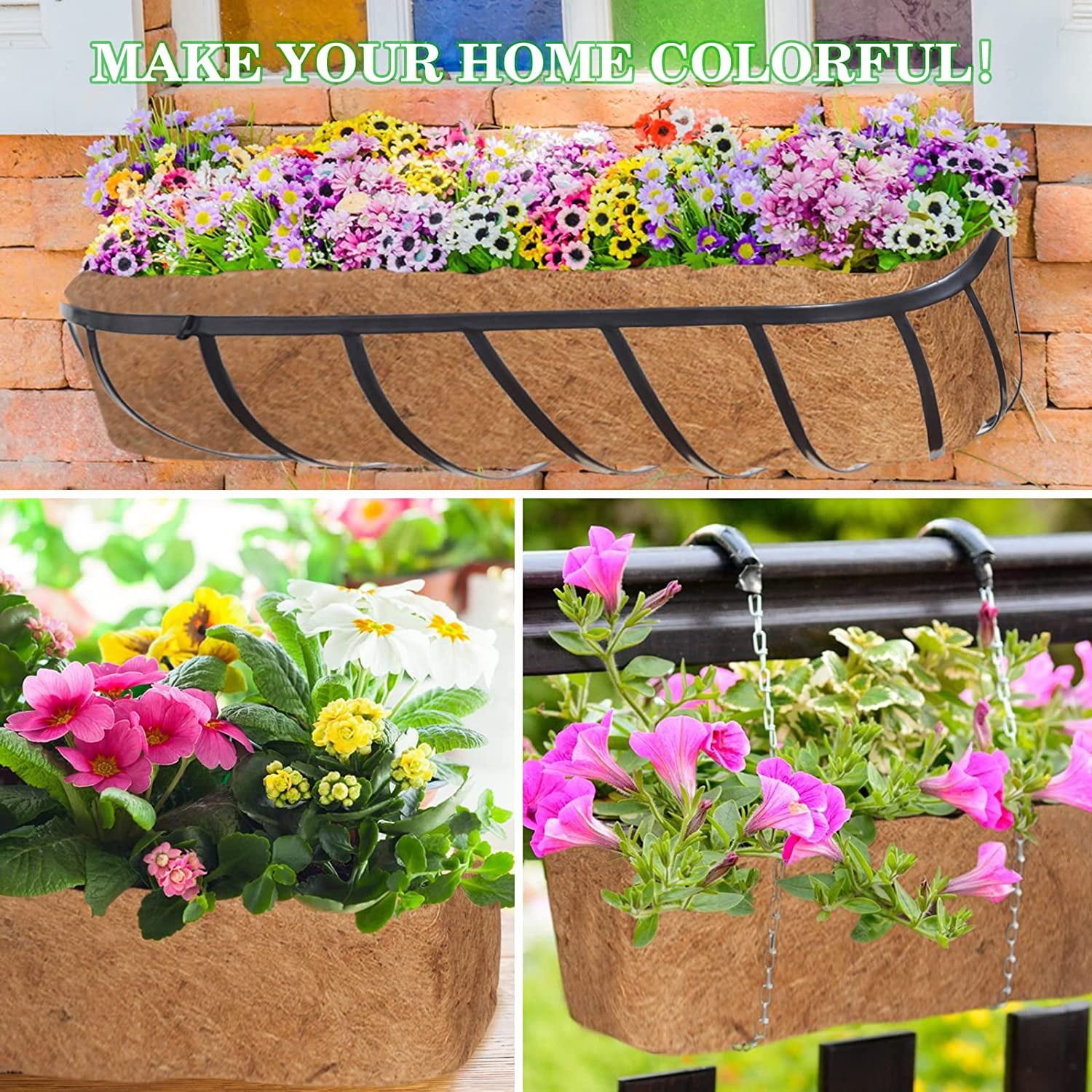 Zhuge 2 Pcs 24" Trough Coco Fiber Replacement Liner, Pre-Formed Window Basket Coco Liner, Natural Coconut Coir Planter for Wall Hanging Basket, Window Box, Flower Pot, Fence, Railing