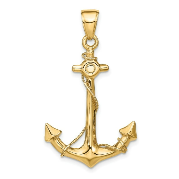 FB Jewels 14K Yellow Gold 3-D Anchor with Rope Pendant