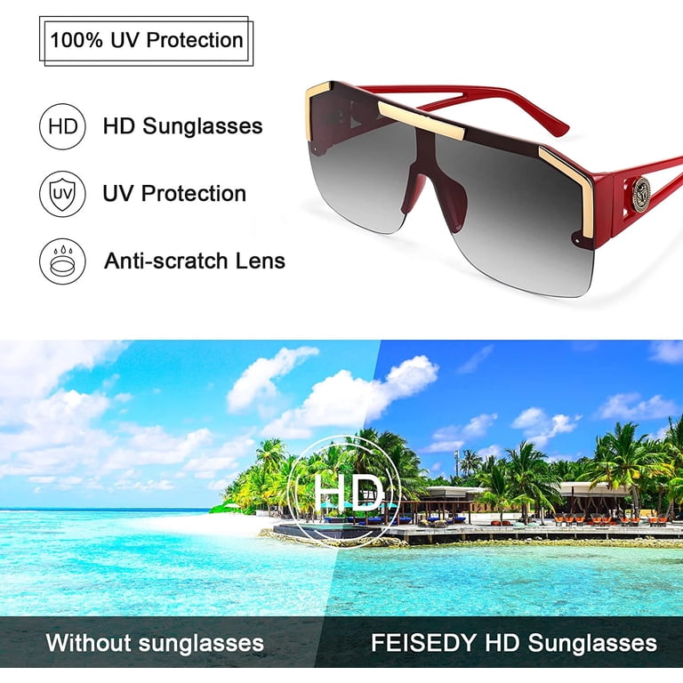 FEISEDY Square Flat Top Shield Sunglasses One Piece 