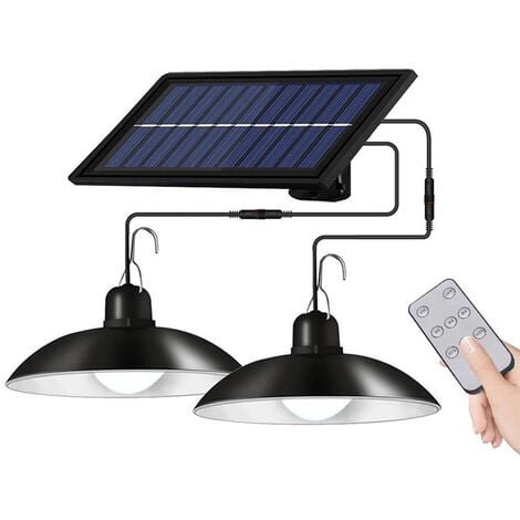 Luces colgantes solares, lámpara colgante solar de doble cabezal para interiores y exteriores, lámpara colgante LED con control remoto para jardín, patio, pasillo, pasarela, camino, garaje,