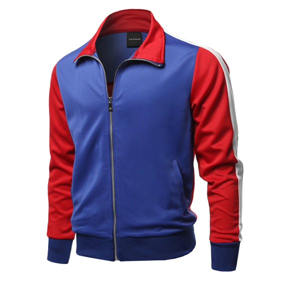 FashionOutfit Men's Casual Shoulder Panel Color Block Zip-Up Track Jacket