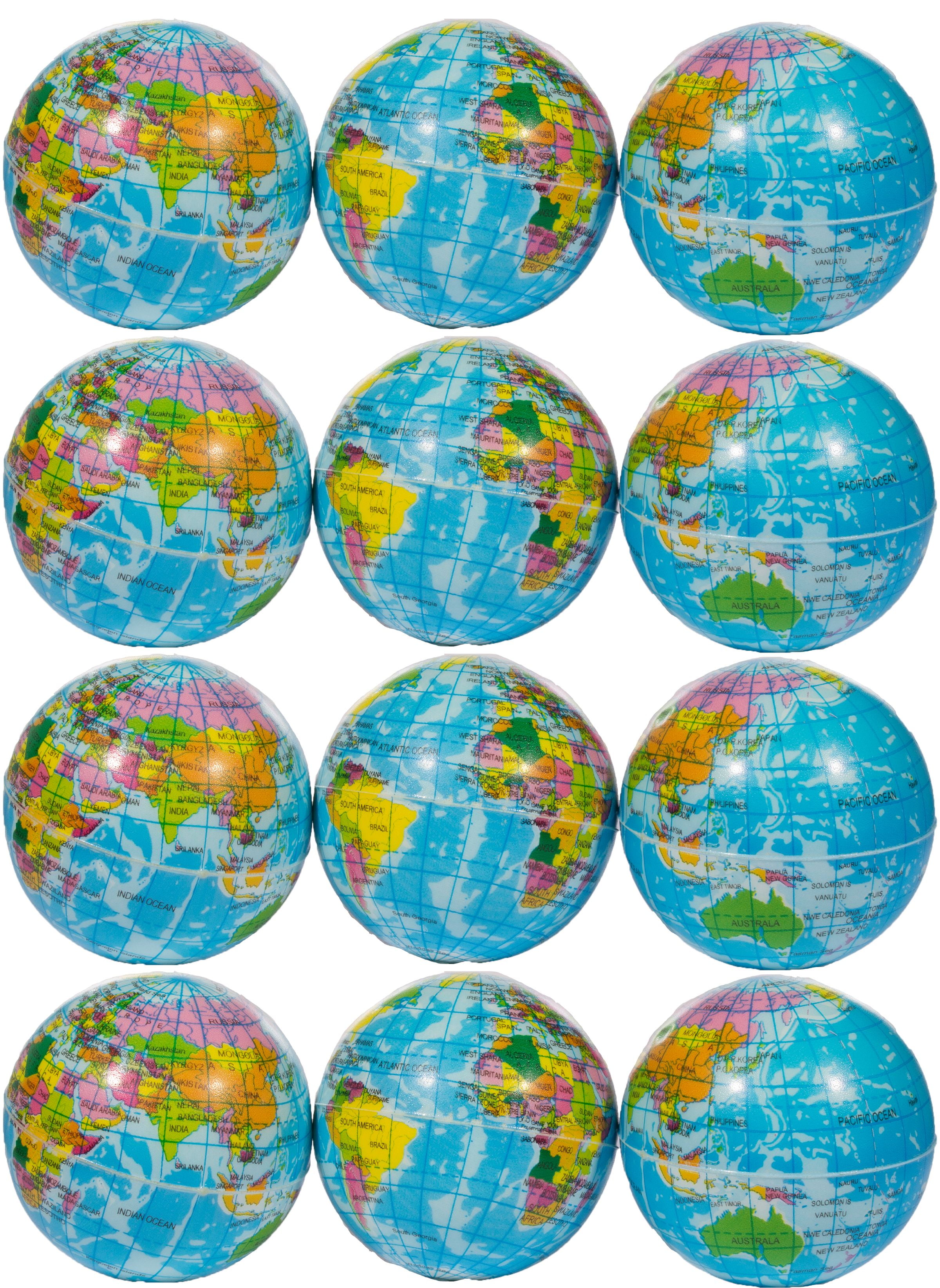 Set Of 12 2.5 Inch Mini Earth Globe Squeezy Stress Balls Great For