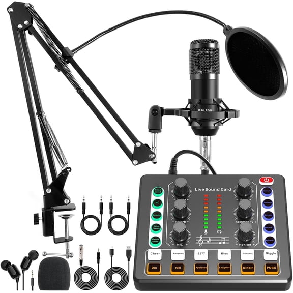 Podcast Equipment Bundle,Live Sound Card Kit,Audio Mixer with BM-800 Condenser Microphone,XLR Microphone Interface,Podcast Microphone Bundle for Laptop,Computer,Vlog,Living Broadcast,Live Streaming