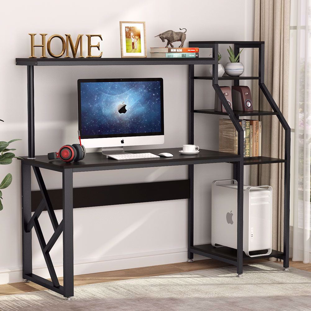 59" Computer Desk Home Office Workstation 4-Tier Storage Shelves Black 