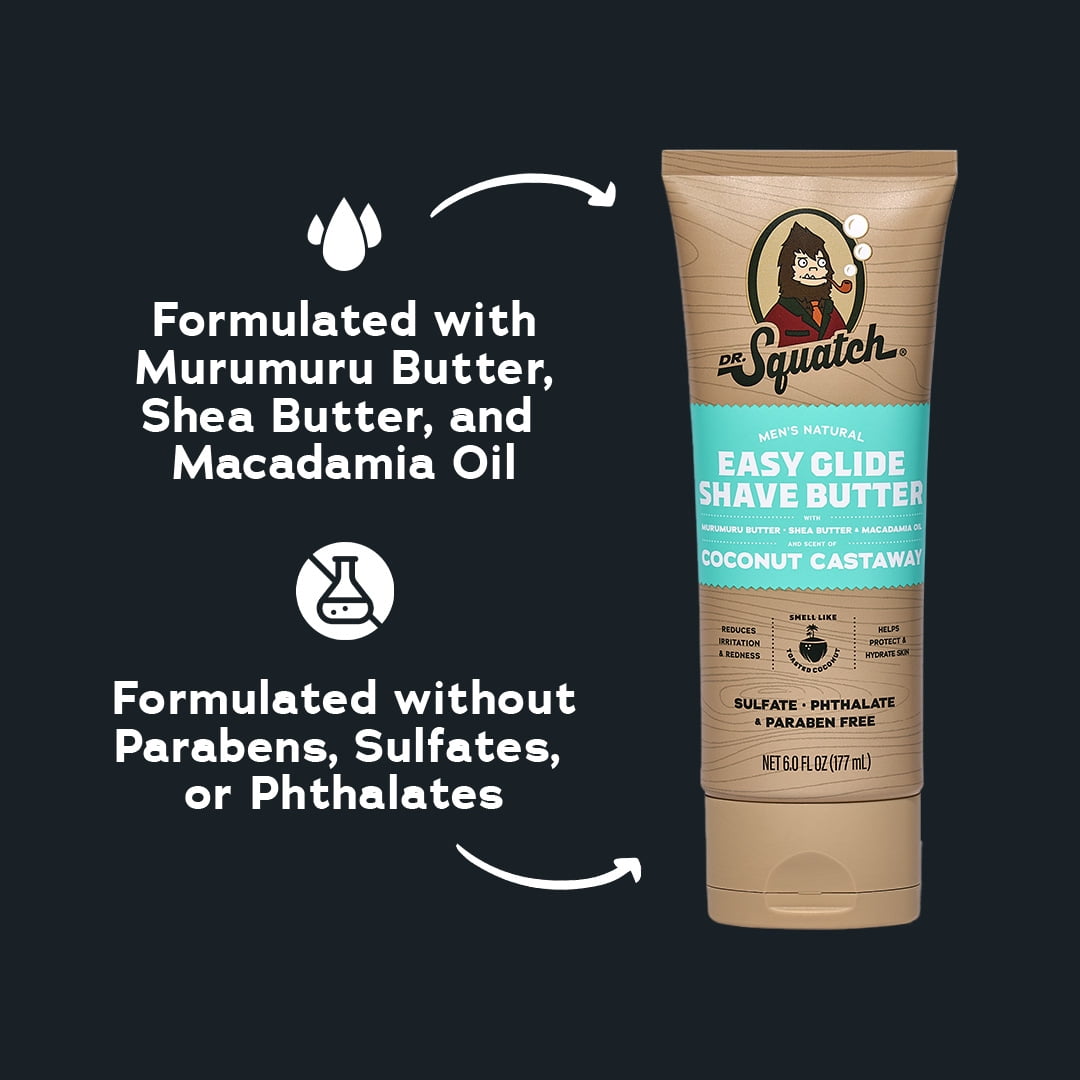 Dr. Squatch Mens Moisturizing Shave Butter, Easy Glide Natural Thick & Creamy Shaving Butter for Men, Coconut Castaway, 6 fl Oz