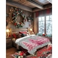 thumbnail image 4 of Pink Christmas Tree Flannel Blanket for Bed,Travel and Camping, Xmas Pine Tree Winter Snowflakes Grey Super Soft Cozy Blanket for All Seasons 40" x 60", 4 of 6
