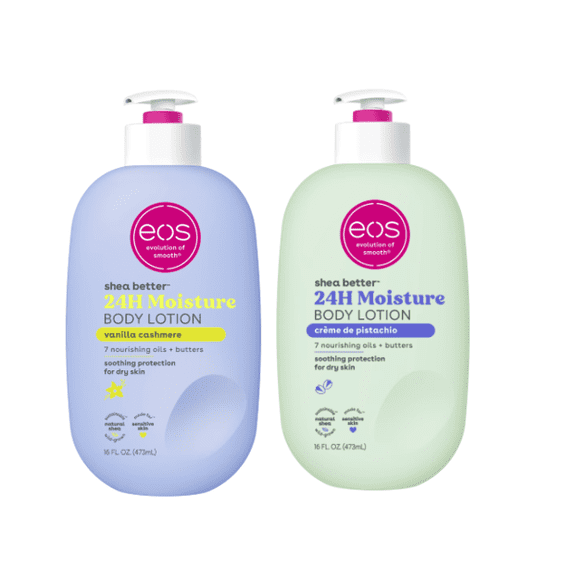 Bundle of eos Shea Butter Lotion, Creme de Pistachio & Vanilla Cashmere, for Dryness 16oz