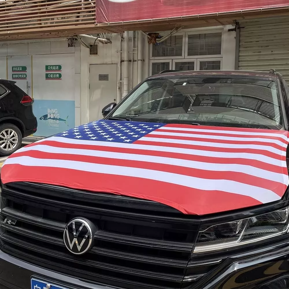 American Flag Car Hood Cover Universal Size Elastic Polyester Patriotic USA 4x5 ft