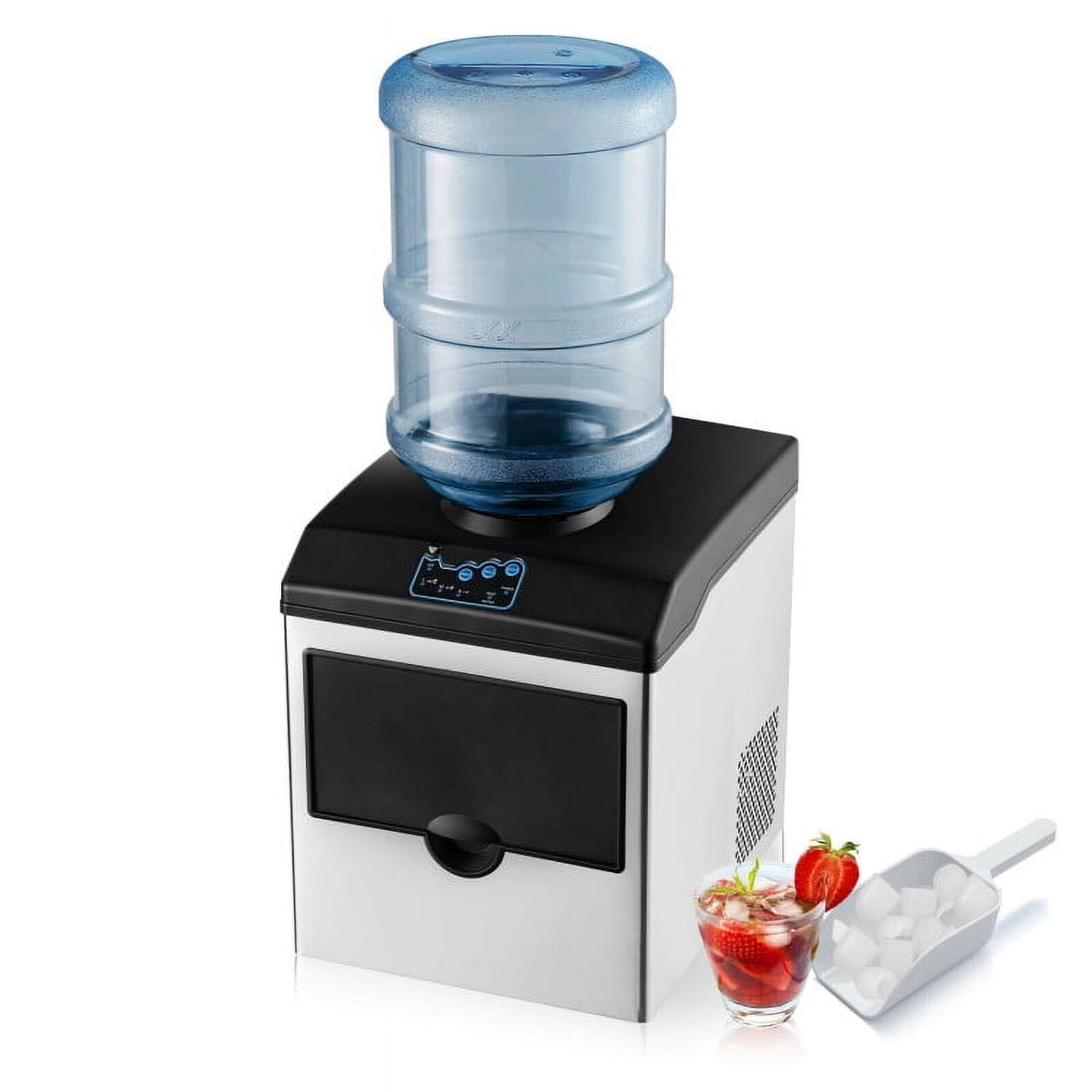 Resenkos 2-in-1 Stainless Steel Countertop Ice Maker with Water Dispenser,Countertop Ice Maker Machine with Handle, Portable Ice Maker with Scoop for Home/Kitchen/Camping/RV