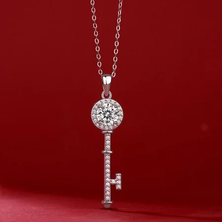 1.30Ct Rount Cut Lab Created Diamond Key Pendant Necklace in 14k White Gold Plated
