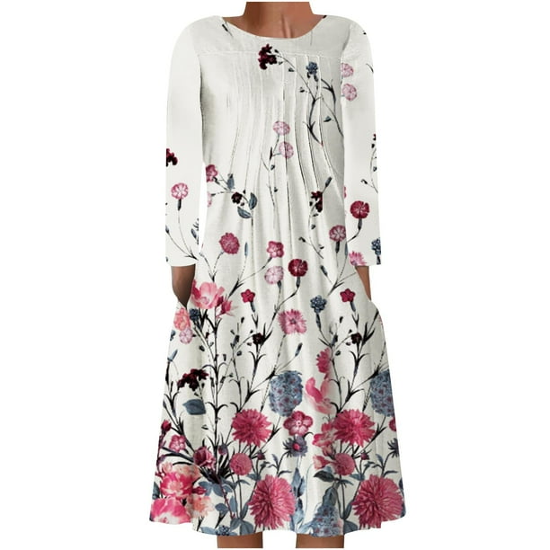 Vestido tipo jersey con cuello redondo y manga larga estampado a la moda para mujer Pompotops hdfakjf4674