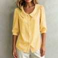 thumbnail image 4 of MORESEC Women Striped 3/4 Sleeve Button Down Blouse Collared Casual Loose Top for Summer Vacation Office Work Tee Shirts Travel Fashion Clothes, Yellow 2XL, 4 of 8