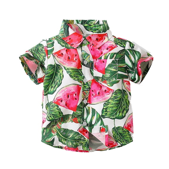 JAJAHO Boys Girls Hawaiian Shirts For Kids Button Down Tropical Print Short Sleeve Lapel Shirt Casual Summer Beach Vacation Clothes Ages 1-6 Years Soft Tops