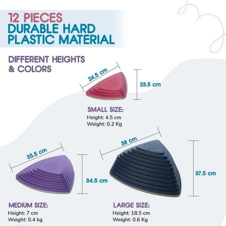 Extra Large 12-Piece Balance Stepping Stones for Kids, Galaxy Pattern, Weather-Resistant Plastic
