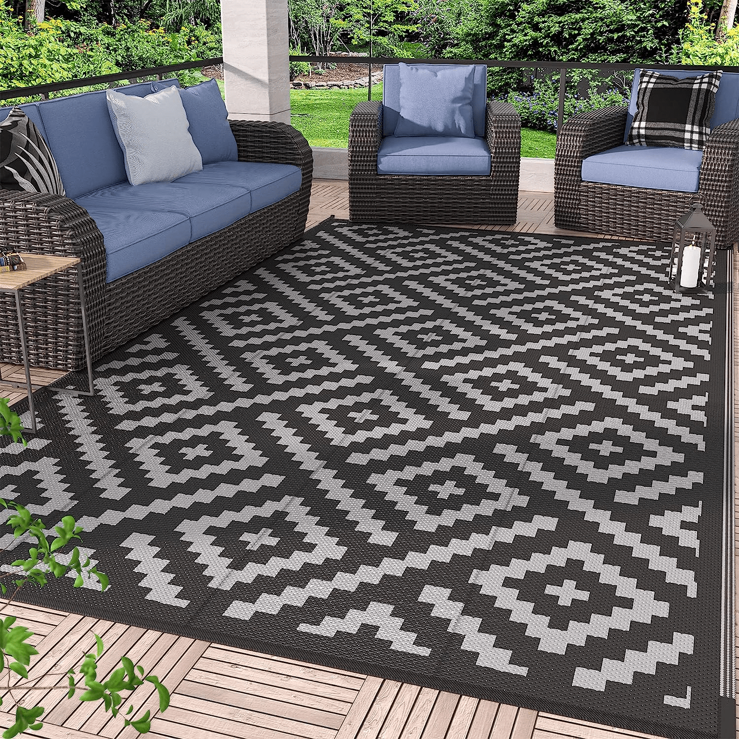 GOTGELIF 9x18 Outdoor Rug Waterproof Outdoor Area Rug Reversible