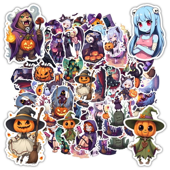 35pcs-50pcs Charming Stationery Stickers Funny Witch Stickers Halloween Kids Stickers for Luggage Phone Laptop