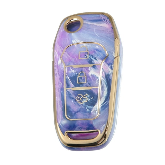 Unique Bargains Key Fob Remote Control Cover Case 3 Button Full Protection TPU Shell Purple for Ford F150 F250 2015-2023