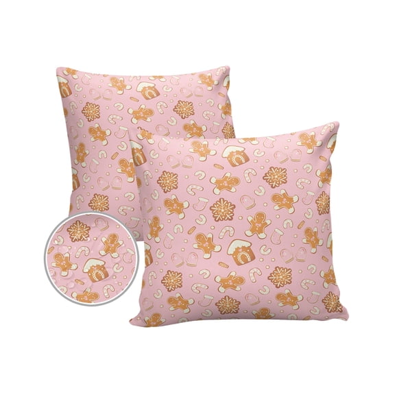 Pack of 2 Outdoor Pillow Covers, Christmas Cute Gingerbread Man Pink Waterproof Square Throw Pillowcase Cushion Decorative Pillow Covers for Couch Patio Tent, 20x20 in