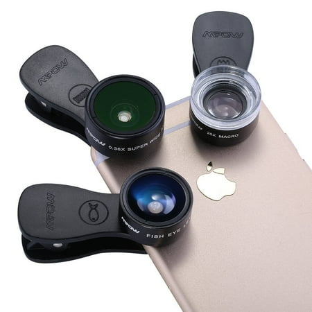 Wide Angle Lens Kit - Mpow MLens V1 Professional Clip-on Lens Kit 180 Degree Fisheye + 0.36x Wide Angle Lens for iPhone Samsung etc