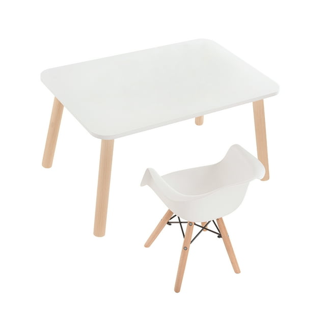 Mesa Rectangular con Silla Eames con Descansabrazos (Blanco)