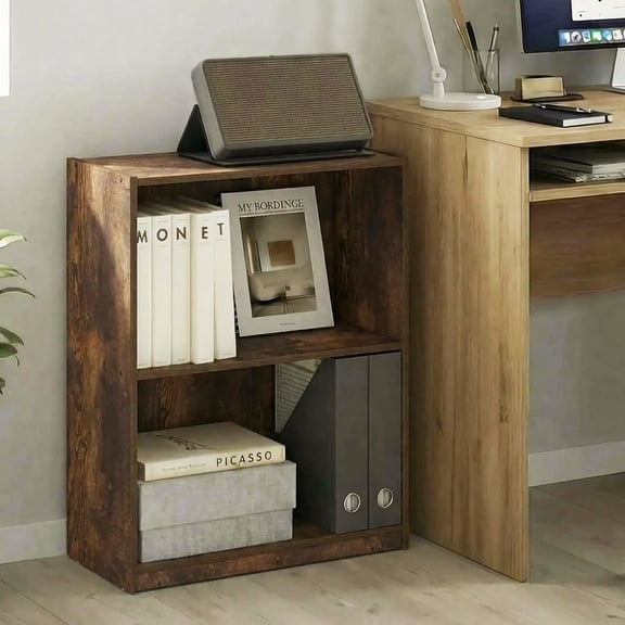 Furinno GRUEN 2-Tier Small Open Shelf Bookcase 8.3 x 21.8 x 27 Amber Pine
