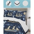 thumbnail image 4 of Quilts Queen Size, Navy Blue Coastal Soft Comforter Bedding Set for Bed, Nautical Modern Art Boat Compass Lightweight Quilted Bedspread with Pillow Cover(2 Pieces) for All Season, 90x96 Inch, 4 of 6