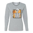 thumbnail image 2 of Wild Bobby Pumpkin Spice Latte Skeleton Orange Black and White Halloween Women Graphic Long Sleeve Tee, Heather Grey, XX-Large, 2 of 6
