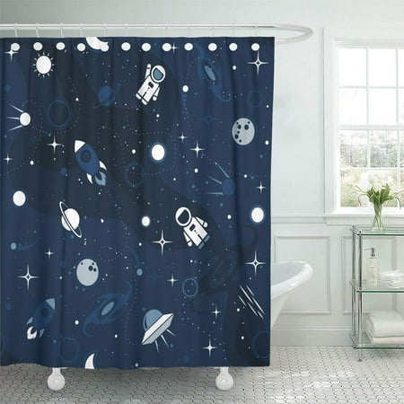 Cynlon Flat Space Cute Astronaut Spaceship Rocket Moon Black Hole Bathroom Decor Bath Shower Curtain 60x72 Inch Walmart Com Walmart Com