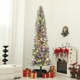 thumbnail image 2 of HOMCOM 9ft Pencil Artificial Christmas Tree w/ Remote, Flocked Xmas Tree, 2 of 10